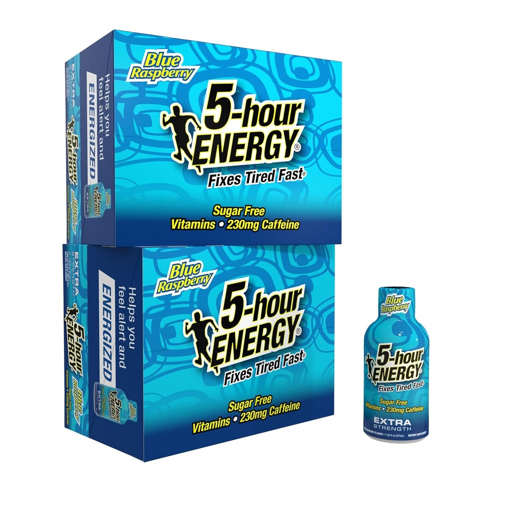 5-hour ENERGY Extra Strength Energy Shot, Blue Raspberry Flavor (1.93 oz. - 24 Count) Sugar-Free & Zero Calories, B-Vitamins & Amino Acids, 230mg Caffeinated Energy Shot, Dietary Supplement