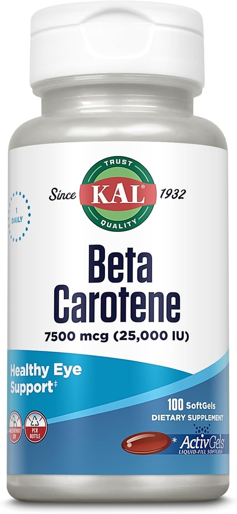KAL Beta Carotene 25,000 IU Tablets, 100 Count