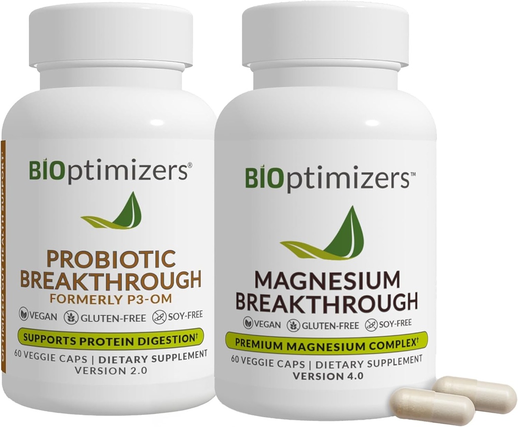 BiOptimizers - P3-OM (60 Capsules) and Magnesium Breakthrough 4.0 (60 Capsules) Supplement Bundle