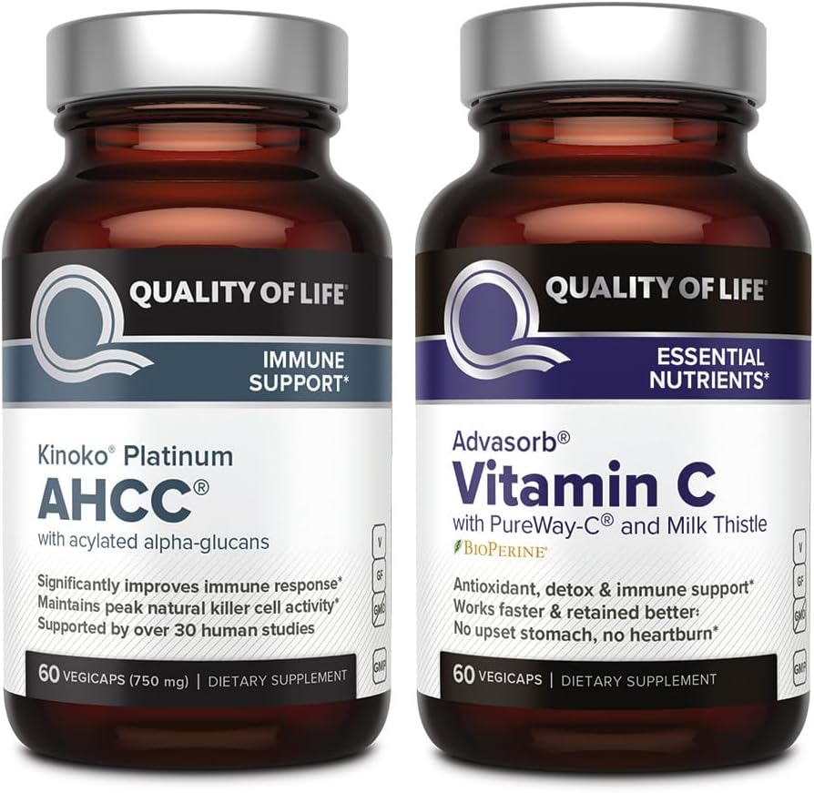 Quality of Life AHCC Kinoko Platinum and Advasorb Vitamin C - Immune Support Bundle