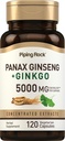 Piping Rock Panax Ginseng & Ginkgo Biloba Supplement | 5000 mg | 120 Capsules | with Black Pepper Extract | Vegetarian, Non-GMO, and Gluten Free Supplement