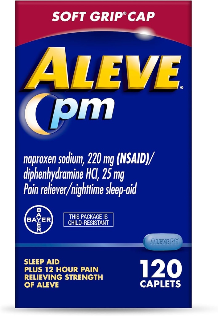 Aleve PM Sleep Aid Plus Pain Reliever Caplets, Naproxen Sodium & Diphenhydramine HCl, Nighttime, 120 Count