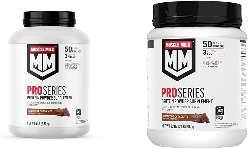 Muscle Milk Pro Series Knockout Chocolate Protein Powder, 5 Pound 28 Servings & 2 Pound 11 Servings