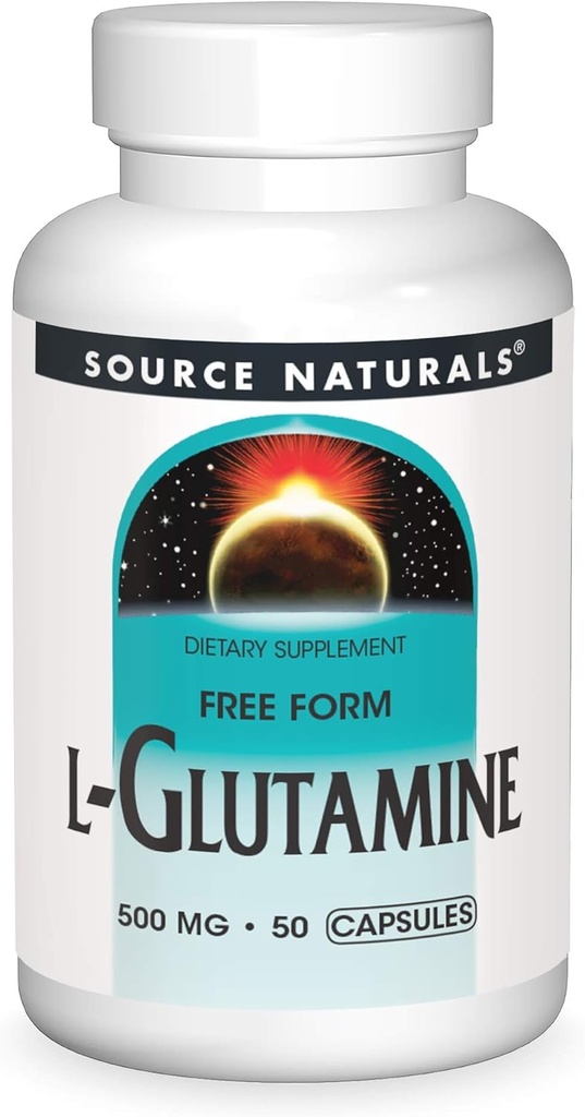 Source Naturals L-Glutamine, Free Form Amino Acid That Supports Metabolic Energy*, 500mg - 50 Capsules
