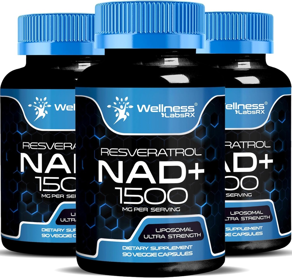 WELLNESS LABSRX NAD Supplement, 1500mg - Liposomal NAD+ Supplement with Resveratrol, NAD Plus Boosting - Support Cellular Health & Healthy Aging - Ultra Strength Capsules, USA Made - 3 Pack
