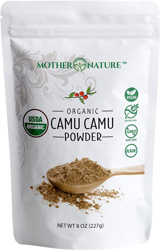 Camu Camu Powder Organic Vitamin C - 8 oz Bag 45 Servings - Raw Camu Camu Berry, Natural VIT C Supplement Powder for Immune Support - Vegan, Non-GMO