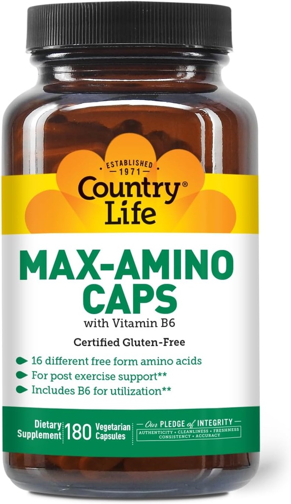 Country Life Maxi-Amino 16 Amino Acids 90 Capsules Gluten Free”