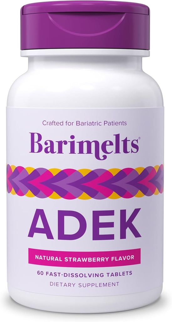 Barimelts ADEK - 60 Fast-Dissolving Tablets (2-Month Supply) - Sugar-Free Bariatric Vitamins for Women Including Vitamin A, Vitamin D, Vitamin E & Vitamin K, Natural Strawberry Flavor​