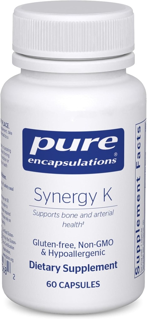 Pure Encapsulations Synergy K - with Vitamin K1, K2 & D3 - Supports Bones, Blood Vessels, Vascular Elasticity & Calcium Utilization* - Includes Cholecalciferol - Gluten Free & Non-GMO - 60 Capsules
