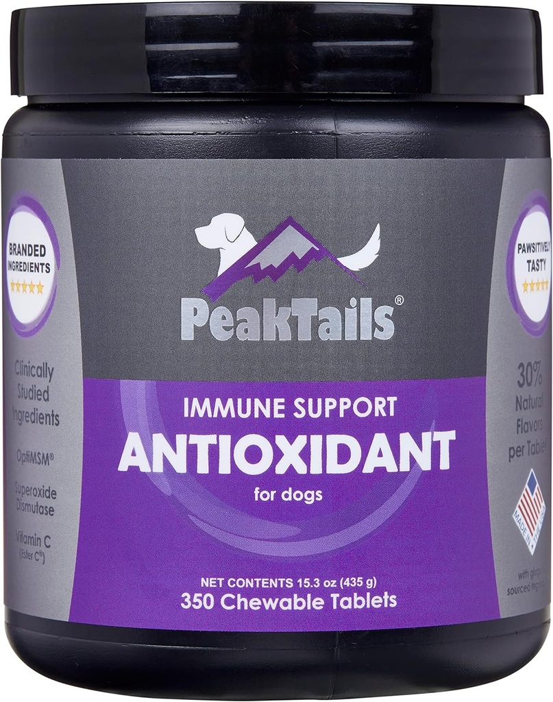 Daily Defense Antioxidant Supplement for Dogs – 350 Tablets with Superoxide Dismutase, MSM, Selenium, Vitamin C & E – Supports Immune Health