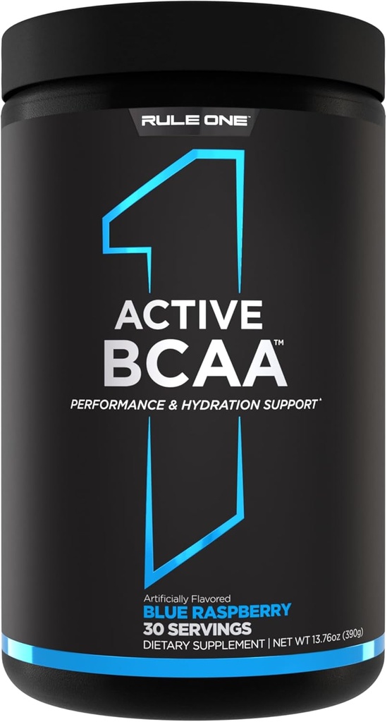 Rule 1 Active BCAA - Performance, Hydration, and Recovery Support with 5g BCAAs + Electrolytes, L-Glutamine, and Citrulline (30 Servings, Blue Raspberry)
