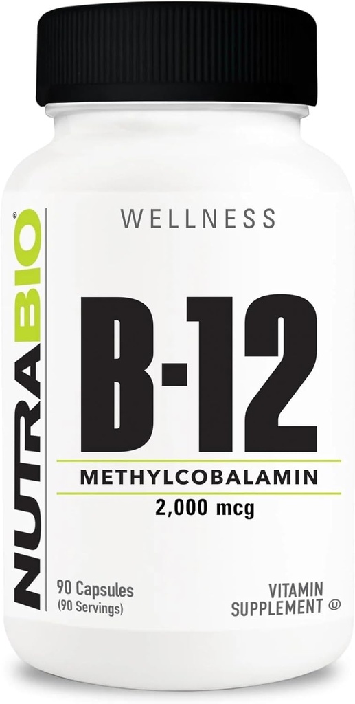 NutraBio Methyl B-12 Vitamin Supplement, 2000mcg – Promotes Cellular Health and Wellness, 90 Vegetable Capsules