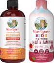 MaryRuth Organics Liquid Morning Multivitamins for Kids (Apple Berry) & Hair Growth (Peach Mango) | Clean Label Project Verified® | Vitamins for Hair, Skin, and Overall Wellness | Vegan, Non-G