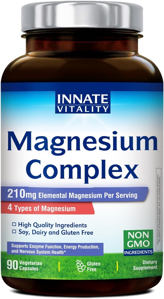 Innate Vitality Magnesium Complex - Magnesium Glycinate, Malate, Citrate, Oxide, 4-in-1 Formula for Energy, Bones & Nerves, Vegan & No Gluten, 90 Capsules