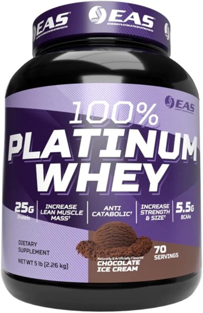 EAS 100% Platinum | 3 Ultra-Platinum Whey Proteins | Increase Size & Strength | 25g Protein, 5.5g BCAAs | 5 Pound (Chocolate Ice Cream)