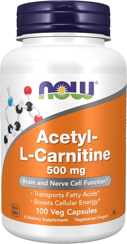 NOW Supplements, Acetyl-L Carnitine 500 mg, Amino Acid, Brain And Nerve Cell Function*, 100 Veg Capsules