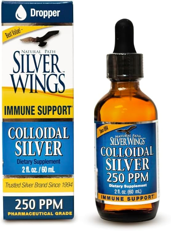 Natural Path Silver Wings Colloidal Silver Liquid - Enhanced Immune Support Supplement - 250ppm (1250mcg) - 2oz Dropper