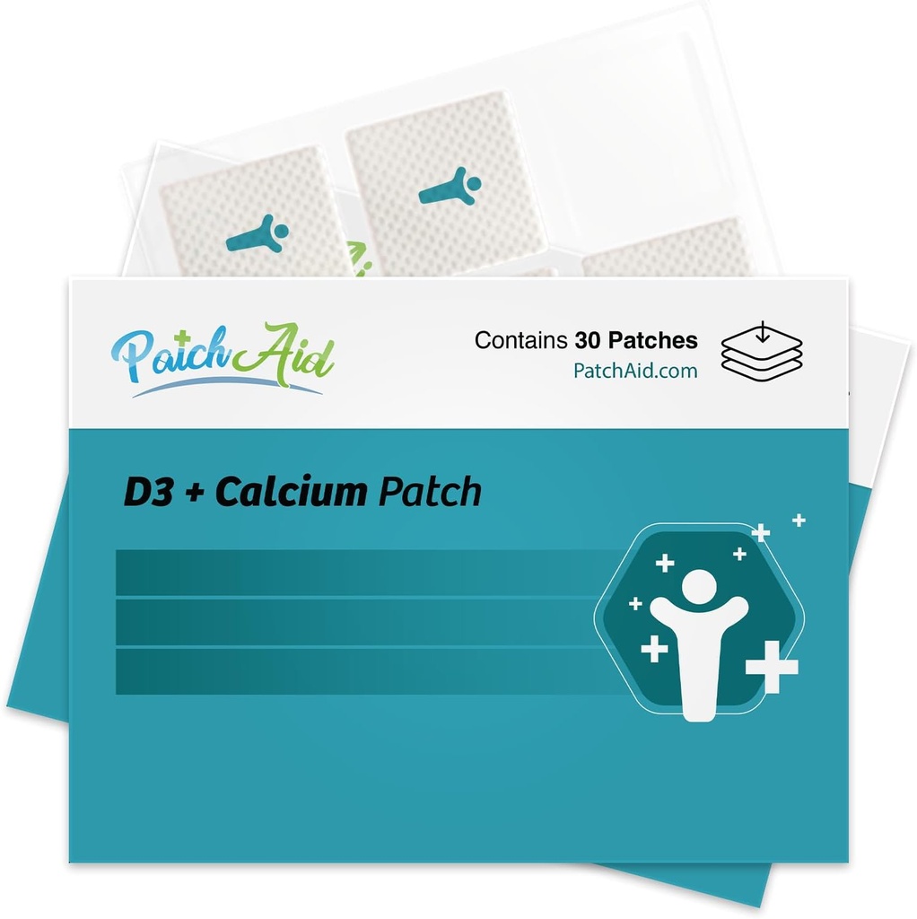 PatchAid D3/Calcium Topical Patch | Supports Bone Strength & Calcium | 8 Hour Wear for Better Absorption | 30 Day Supply