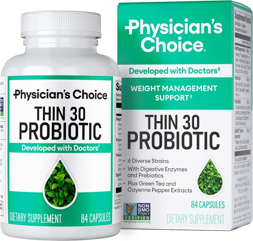 Physician's CHOICE Probiotics for Weight Management & Bloating - 6 Probiotic Strains - Prebiotics - Key ingredient Cayenne - Supports Gut Health - Weight Management for Women & Men - Green Tea - 84 CT