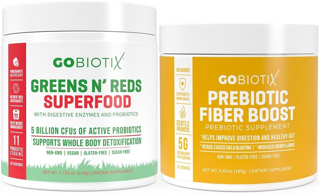 GOBIOTIX Bundle Prebiotic Fiber Supplement + Super Greens Powder N' Super Reds Powder
