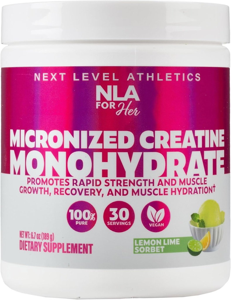 Her Creatine Monohydrate Micronized for Women (30-5g Servings)-Great Tasting Lemon Lime Sorbet Flavored-Lean Muscle Growth & Workout Recovery, Boost Performance- Vegan, No Bloating or Water Retention