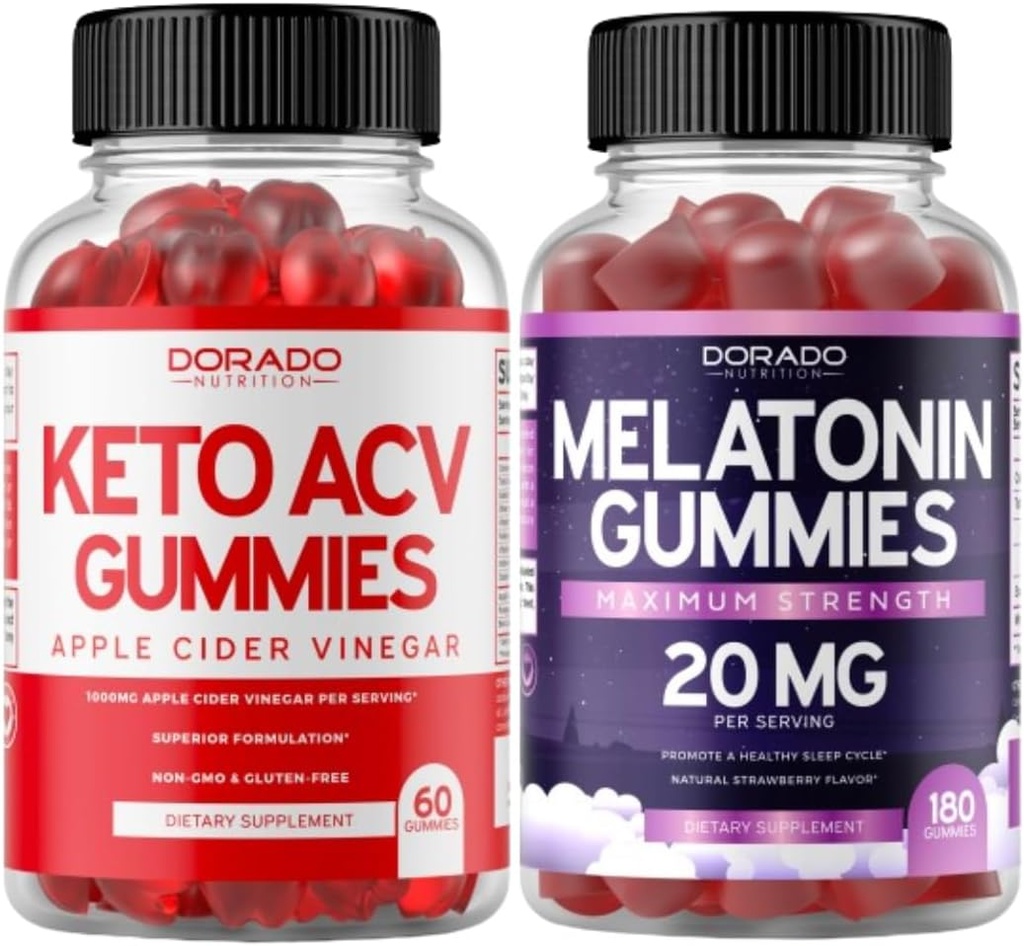 Keto ACV Gummies (60 Count) Advanced Weight Loss Formula and Melatonin Gummies (180 Count) - Quick Dissolve Melatonin Gummy for Adults with High Potency - Non GMO, Vegan Supplement & Made in USA