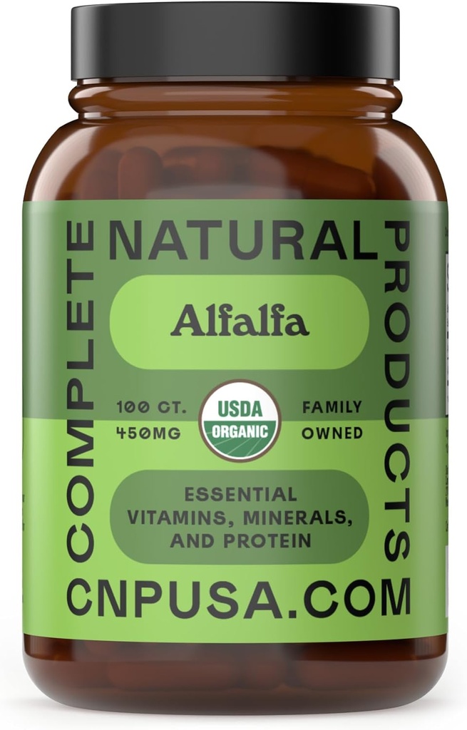 Complete Natural Products Pure Alfalfa Leaf - 100 Capsules - 450mg of Pure Dried Organic Alfalfa Leaf Powder in Veggie Capsules