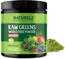 NATURELO Raw Greens Superfood Powder - Unsweetened - Boost Energy, Detox, Enhance Health - Organic Spirulina - Wheat Grass - Whole Food Nutrition from Fruits & Vegetables - 480 Grams
