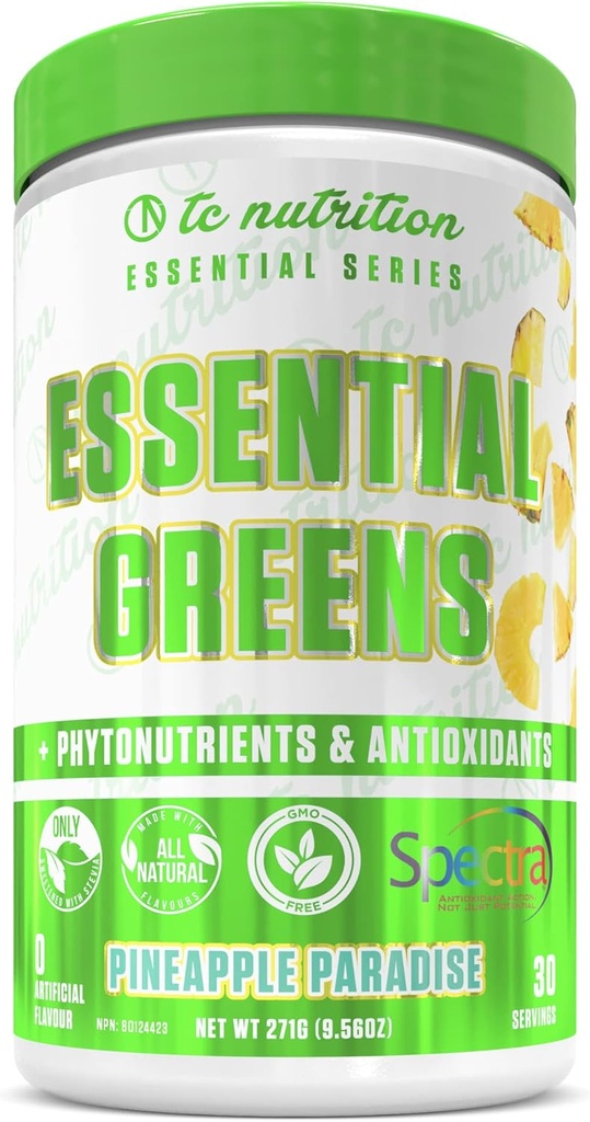 Essential Greens Powder | Optimize Health | Spectra, Organic Matcha, Spirulina, More | Probiotics & Digestion Support, Antioxidants | Stevia Sweetened, Pineapple Paradise, 30 Serv, Non-GMO, Vegan