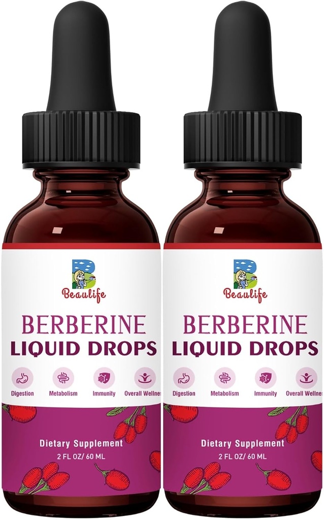 (2 Pack) Berberine HCL Supplement - Berberine Liquid Drops with Turmeric, Goldenseal Root, Artichoke Leaf, Ceylon Cinnamon, for Immune, Digestion System