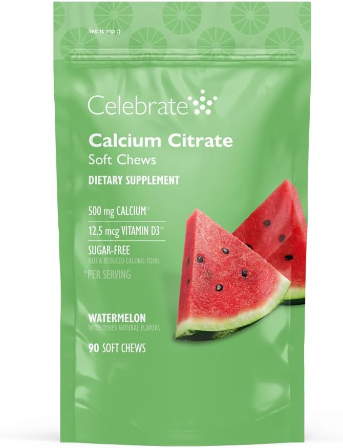Celebrate Vitamins Bariatric 500mg Calcium Citrate Soft Chews with 500 IU Vitamin D3 – Essential for Gastric Bypass Patients & Bone Health - Sugar & Gluten Free, Melon (90 Chews)