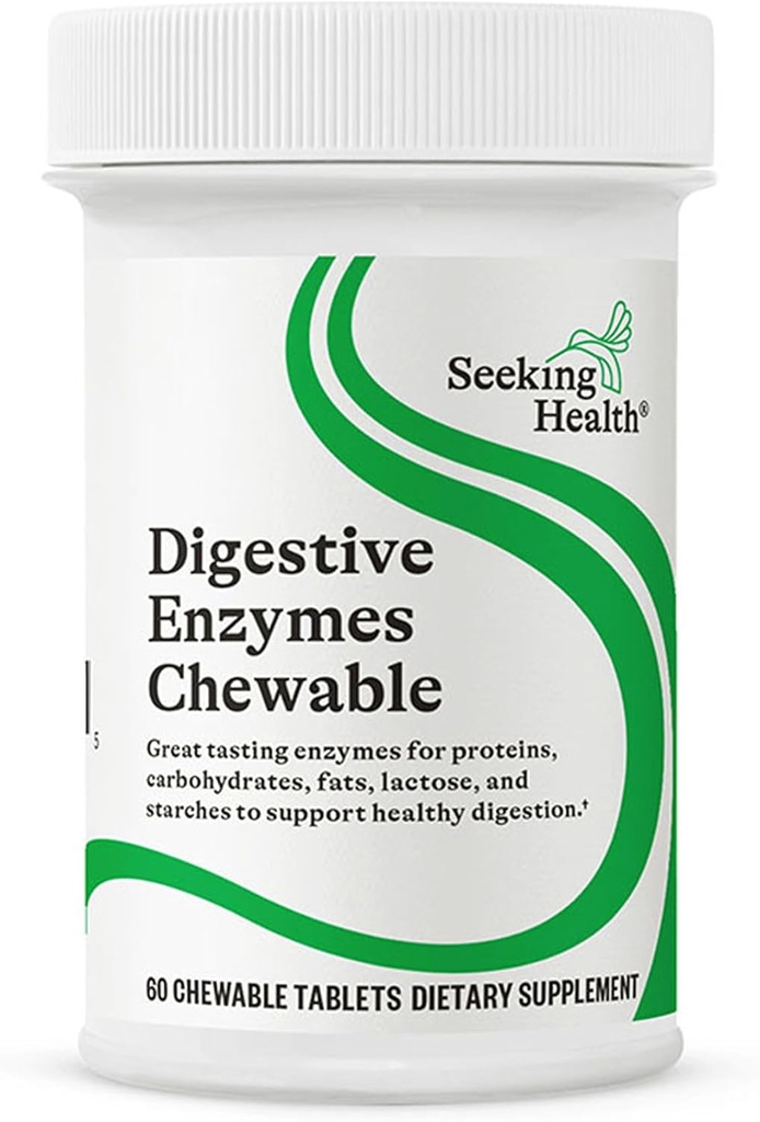 Seeking Health Digestive Enzymes Chewable, Vegan and Vegetarian Enzymatic Supplement to Support Healthy Digestion and Digestive Comfort with Amylase, Protease, and Lipase (60 Tablets)
