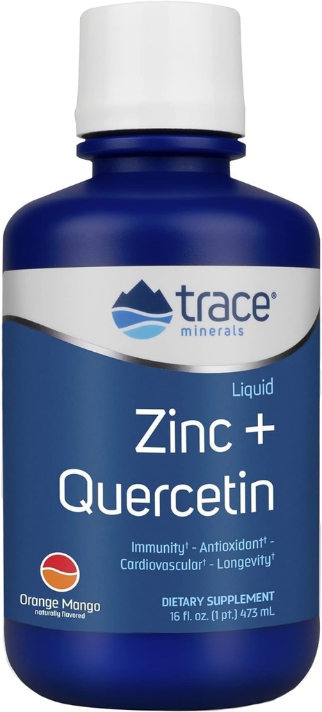 Trace Minerals Liquid Zinc Plus Quercetin - Digestive & Immune Health Supplement - Mineral Supplement with Zinc & Quercetin - Antioxidant & Heart Health Support - Orange Mango, 16 fl oz (32 Servings)