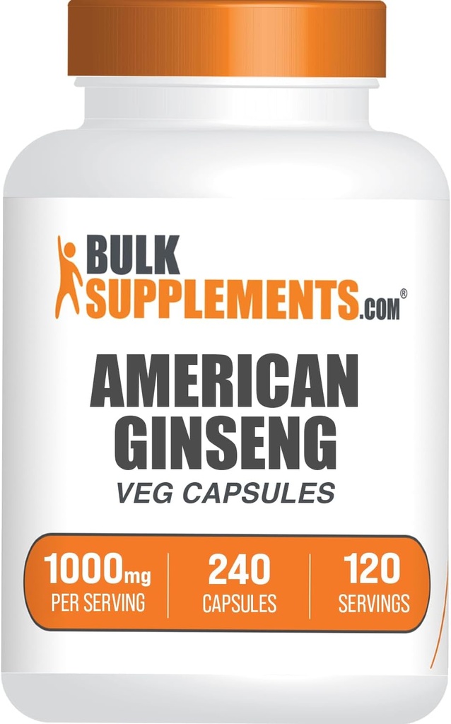 BulkSupplements.com American Ginseng Capsules - American Ginseng Extract, Ginseng Herbal Supplement - Vegan, 2 Capsules per Serving, 240 Veg Capsules (Pack of 1)
