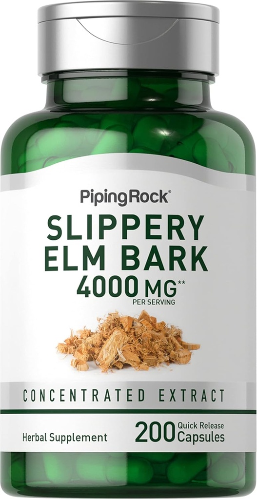 Piping Rock Slippery Elm Bark Capsules | 4000mg | 200 Pills | Herb Supplement for Women and Men | Non-GMO, Gluten Free