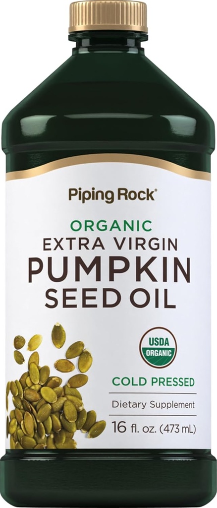 Piping Rock Pumpkin Seed Oil Organic Cold Pressed | 16 Fl Oz | Extra Virgin Liquid Supplement | Vegetarian, Non-GMO, Gluten Free
