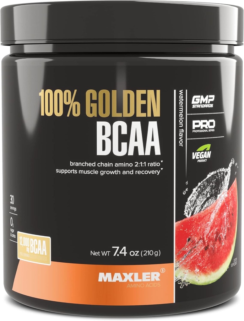 Maxler 100% Golden BCAA Powder - Intra & Post Workout Recovery Drink for Accelerated Muscle Recovery & Lean Muscle Growth - 6 g Vegan BCAAs Amino Acids - 30 Servings - Watermelon