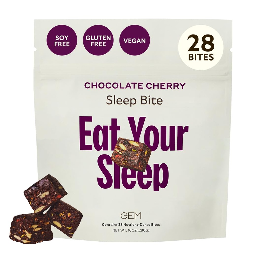 GEM Natural Deep Sleep Aid Nighttime Bite, Melatonin Free and Non-Habit Forming with L-Theanine, Magnesium, Valerian Root Extract, Earthy Herbal Chocolate Cherry (28 Servings)