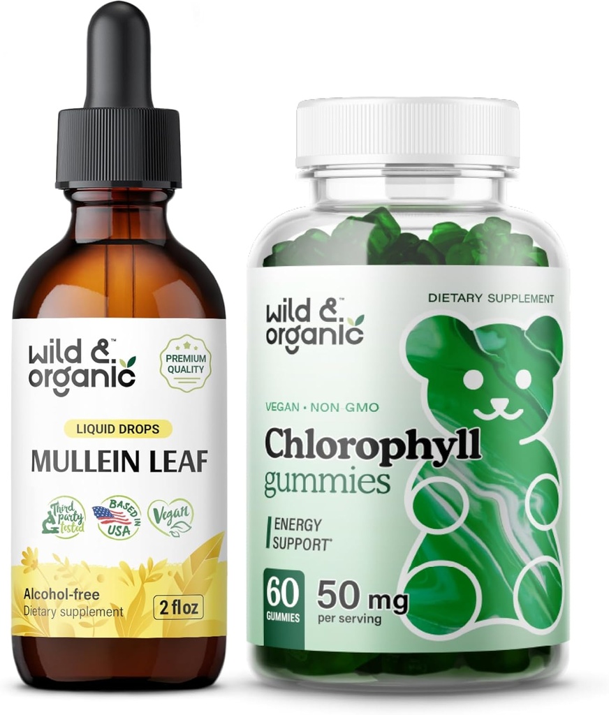 Wild & Organic Mullein Drops 2 oz & Chlorophyll Gummies 60 Chews