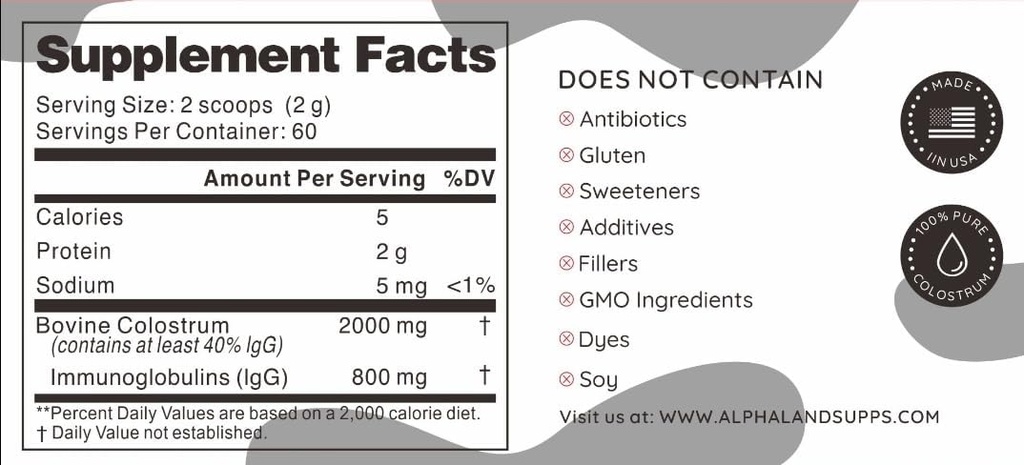 Colostrum Powder Supplement for Gut Health, Immune Support, Muscle Recovery & Wellness | 40% IgG Highly Pure & Potent Unflavored Colostrum Powder - Ethically Sourced