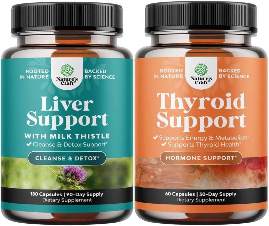 Bundle of Liver Cleanse Detox & Repair - Silymarin Milk Thistle with Dandelion Root Choline Beetroot Artichoke Extract and Herbal Thyroid Support Complex - Potent Kelp Iodine for Hormone Balance