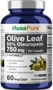 NusaPure Olive Leaf Extract 750 mg - 50% Oleuropein - Vegan and Vegetarian Non-GMO - Super Strength - No Oil - 60 Capsules