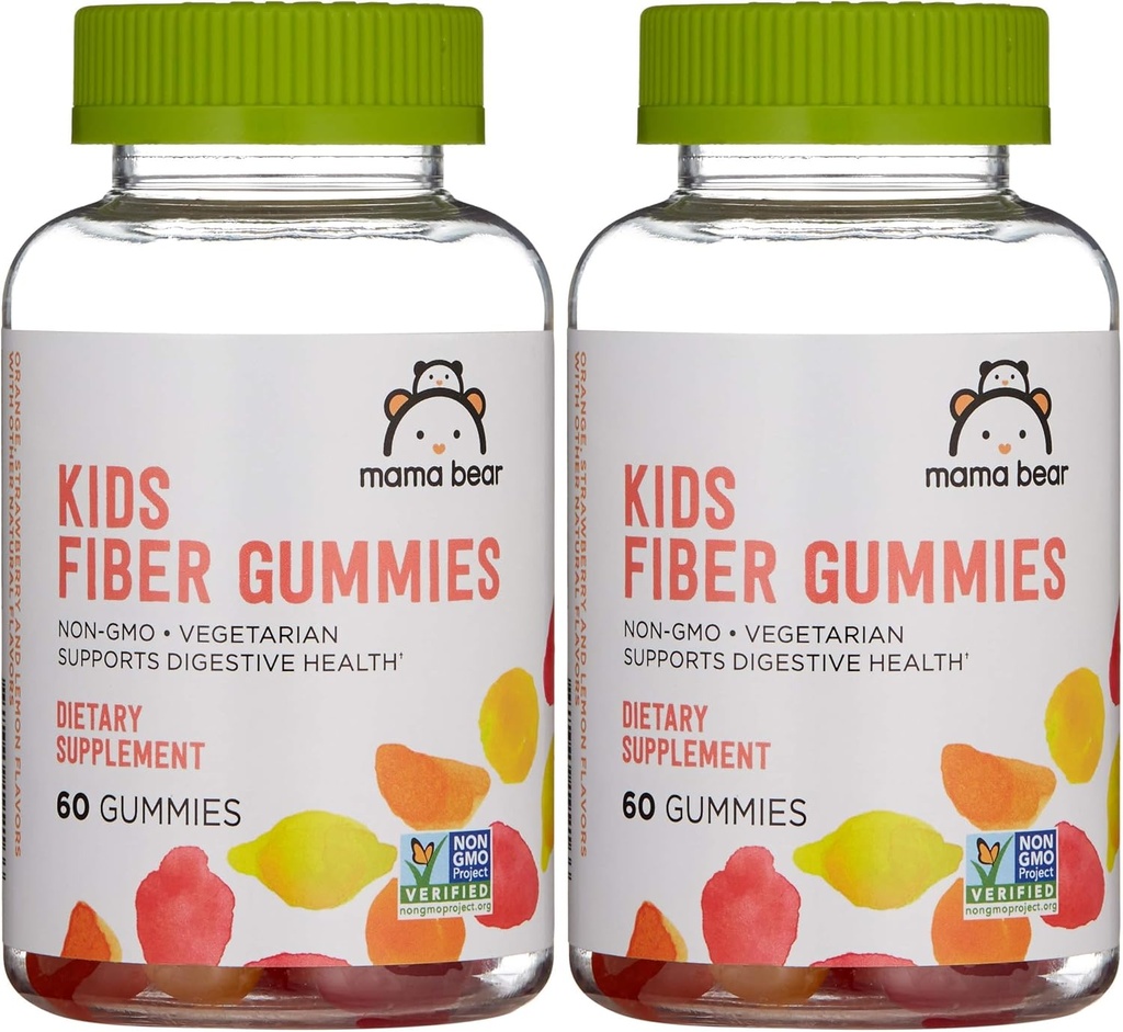 Amazon Brand - Mama Bear - Kids Fiber Gummies - Supports Digestive Health, Orange, 60 Count (Pack of 2)