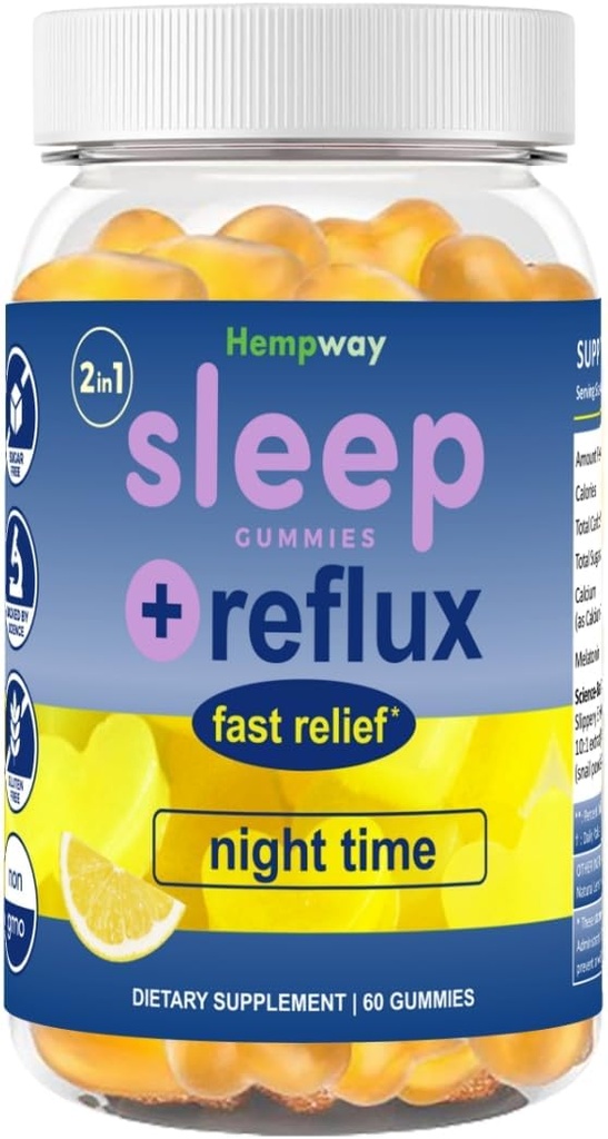 Reflux Raft Antacid Gummies | Fast Acting | 2 in 1 Sleep and Acid Reflux Relief Nighttime | clinically Studied Ingredients| Non-GMO Gluten Free Sugar Free | Lemon 60 Vegan Gummies
