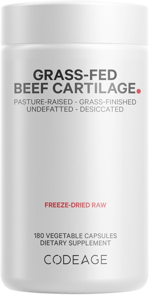 Codeage Grass Fed Beef Cartilage Supplement - Freeze Dried, Non-Defatted, Desiccated Beef Tracheal Bovine Cartilage & Liver Pills – Pasture Raised Argentina Beef Vitamins - Non-GMO -180 Capsules