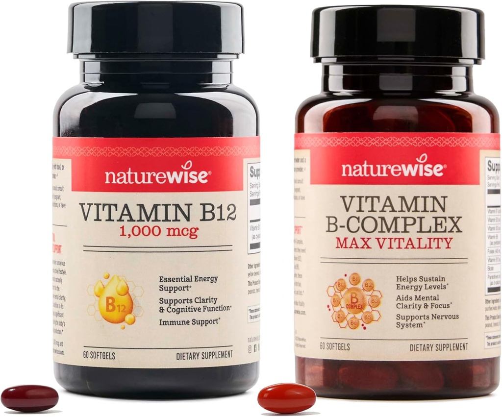 NatureWise Vitamin B12 1,000 mcg and Vitamin B Complex for Cellular Energy, Mental Clarity, Maximum Vitality - 60 Softgels Each