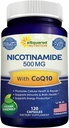 Nicotinamide with CoQ10 (120 Capsules) - Vitamin B3 500mg (Niacinamide Flush Free) - Coenzyme Q10 Powder - VIT B-3 & Coq 10 Supplement Pills to Support Energy, NAD, & Skin Cell Health