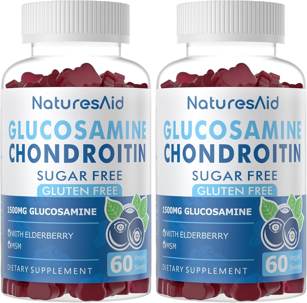 Natures Aid Glucosamine Chondroitin Gummies with MSM & Elderberry Extra Strength - Joint Support, Antioxidant Immune Support Supplement for Adults, Men & Women.(2 Pack)