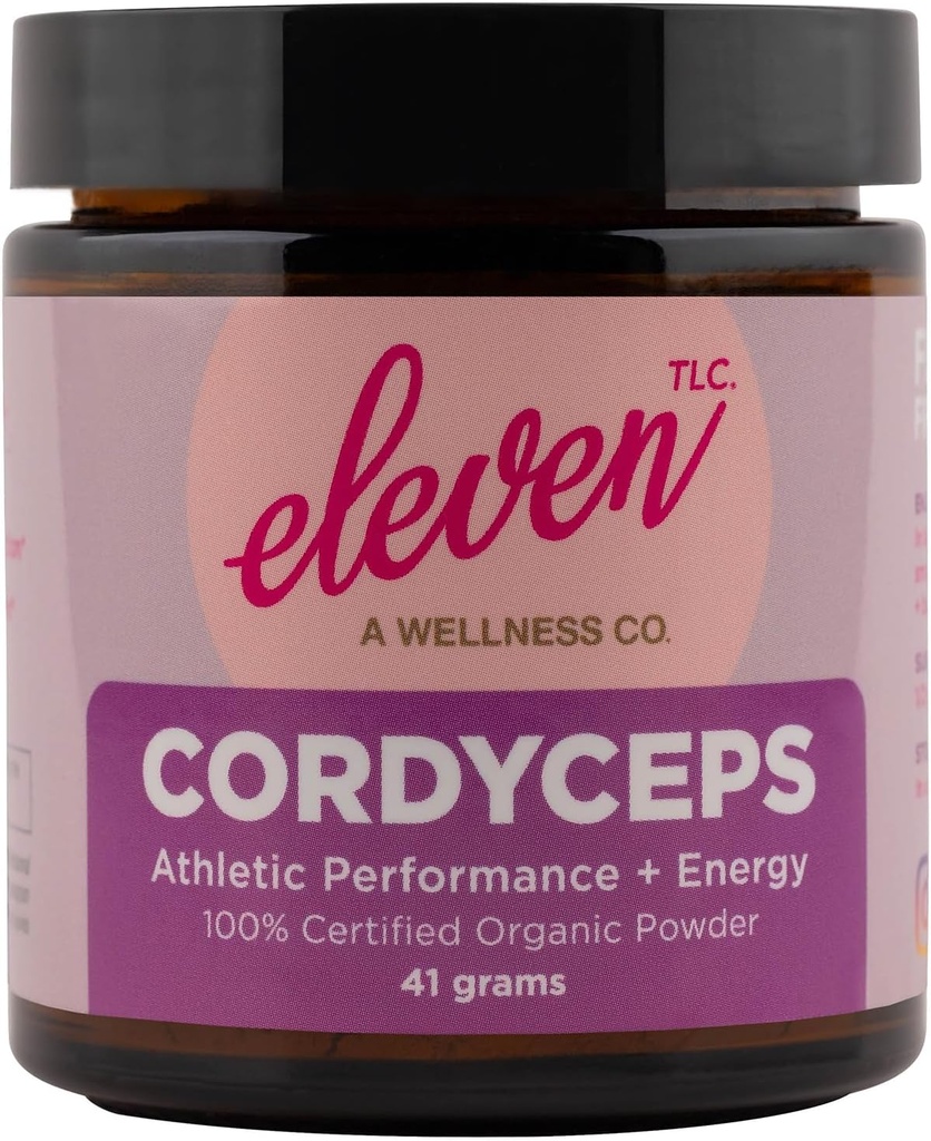 Eleven TLC - Cordyceps Mushroom Powder | 100% Organic | Athletic Performance + Energy | US Grown | GMO Free | Non - Reactive Glass Container | 41g | 20 Servings