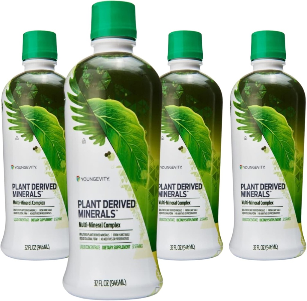 Youngevity Plant Derived Liquid Minerals - 77+ Natural Unaltered Trace Minerals - 19,000mg Plant Mineral Solids - Colloidal Form Humic Shale - (32 oz Pack of 4)